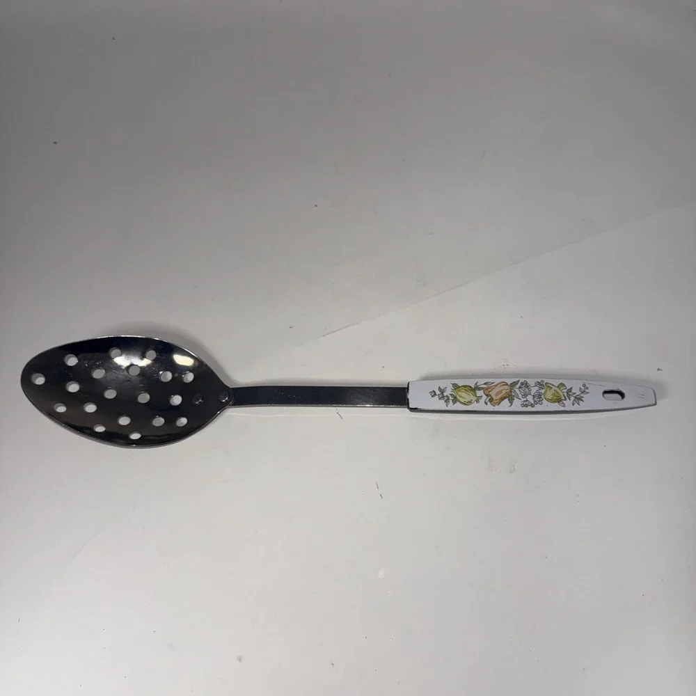 Vintage Stainless Steel slotted spoon Onion Mushroom Pepper Plastic Handle MCM